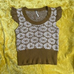 Free People knit floral Vintage style Sweater Vest Ruffled cap sleeves small